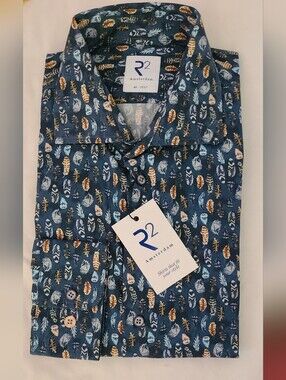 R2 Men’s Navy Feather Print Shirt